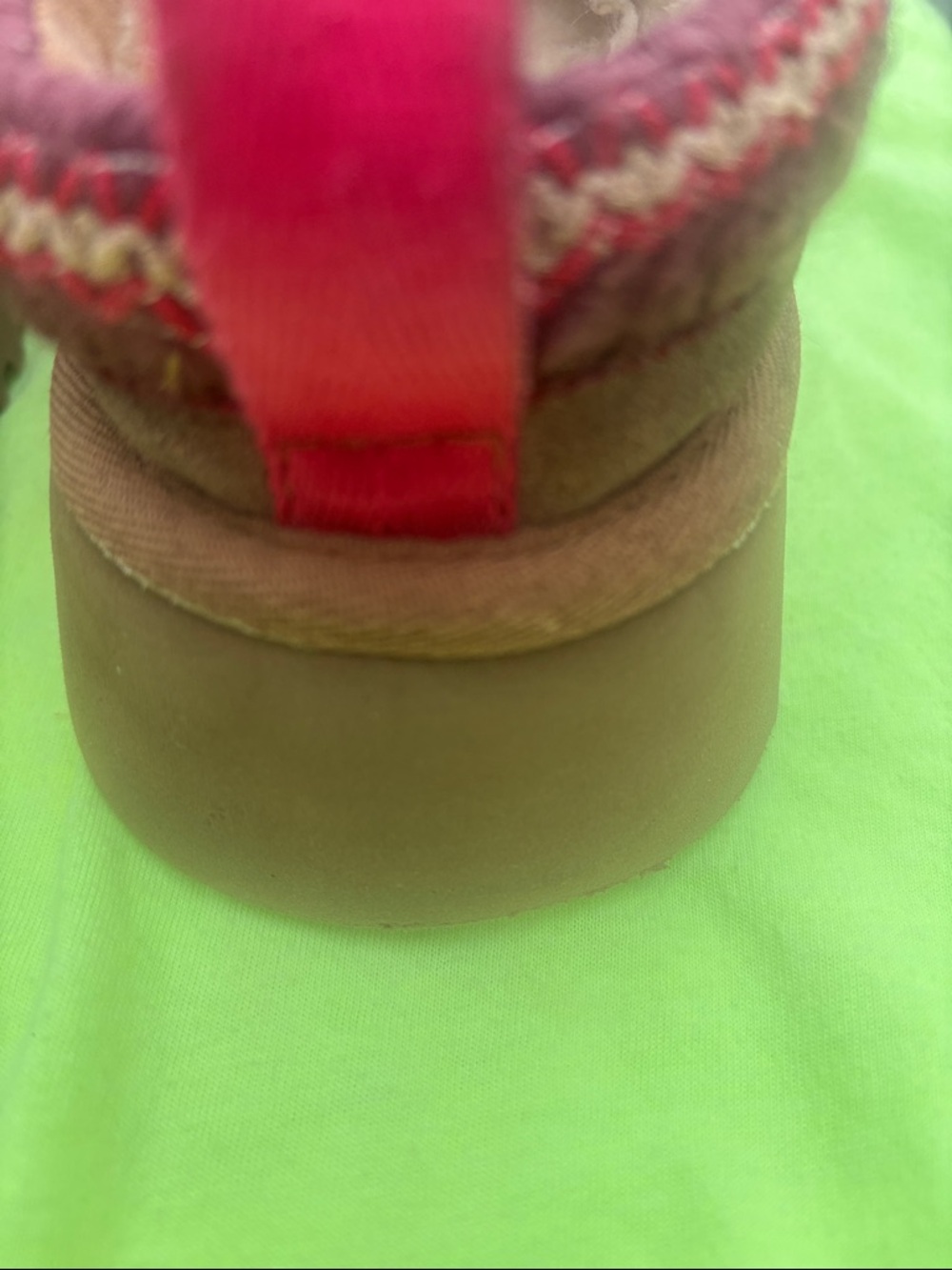 UGG Brown Suede Mule Slippers with Burgundy Trim - Picture 8 of 13